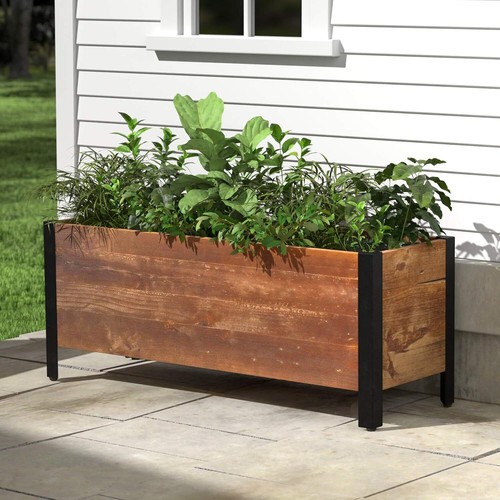 Recycled Wood Rectangular Garden Planter, Brown, 37 x 13 x 15 Inch (LxWxH) - Picture 7 of 7