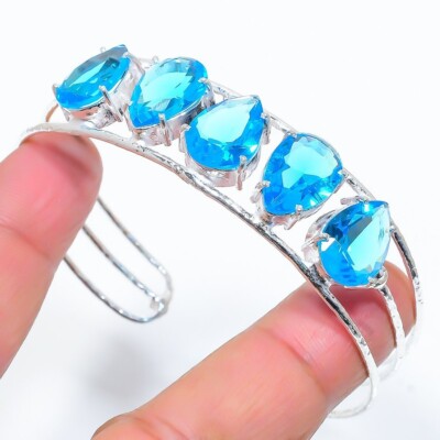 Bracelet Manchette Réglable En Argent Sterling 925 Avec Turquoise - Fait Main En Inde - Neuf