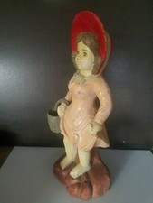 Poupée jouet bois art populaire ancien chaperon rouge sculpture fillette