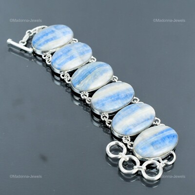Valentines Sale Blue Scheelite Gemstone Chain Bezel Bracelet Jewelry 925 Silver