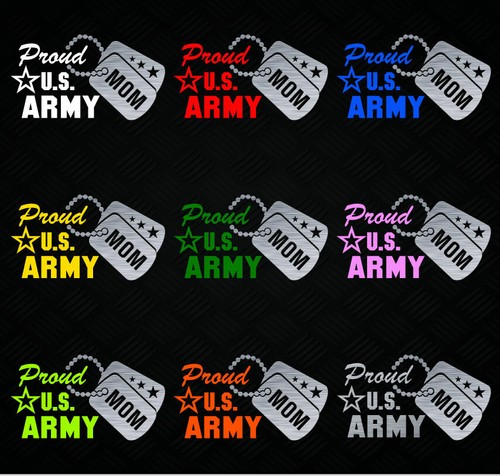 Proud US Army Mom Vinyl Car Decal Sticker 7.5" (W) with Silver Military Dog Tag - Foto 2 di 3