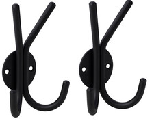 2x Kleiderhaken antik schwarz Haken Wandhaken Doppelhaken Garderobe Retro Stahl