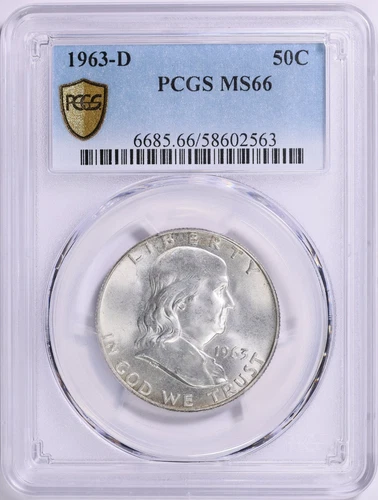 1963 D Franklin Half PCGS MS66 Gold Shield Holder Near FBL
