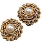 Earrings Pearl Gold Tone Chains Clip On MCM Costume Fashion Jewelry Vtg
