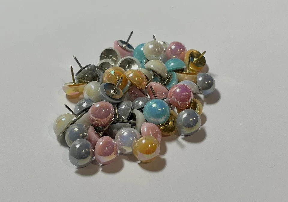 50 Pearlized Thumb Tacks Push Pin Office School Cork Board 12mm Multicolor Pink - Image 3 of 4