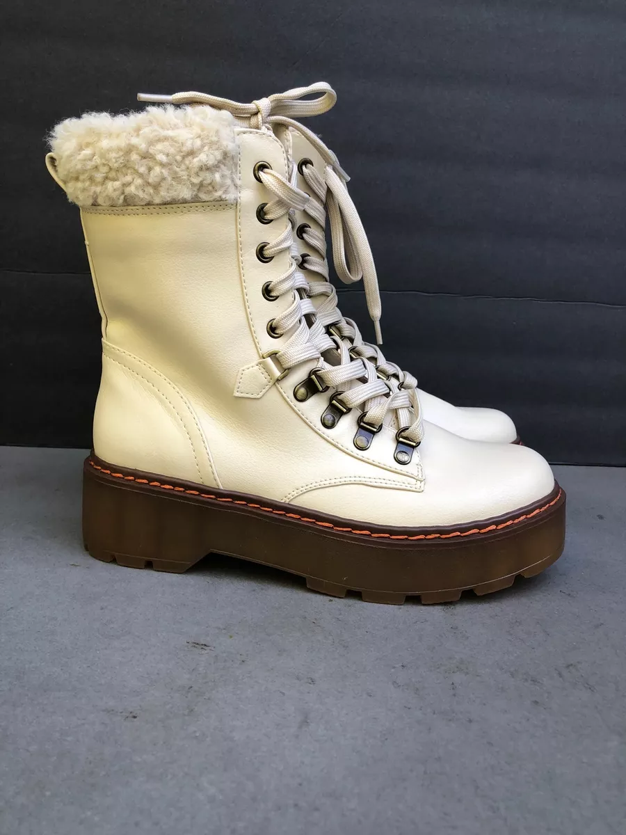 Circus Sam Edelman Sanders 2 Lace Up Platform Faux Fur Trim Combat