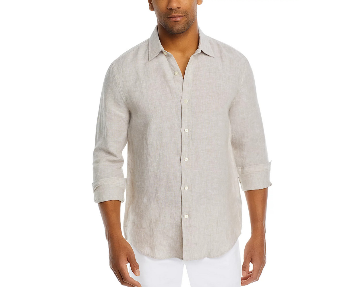 Мужская рубашка из льна Шамбре на пуговицах 4D 1216