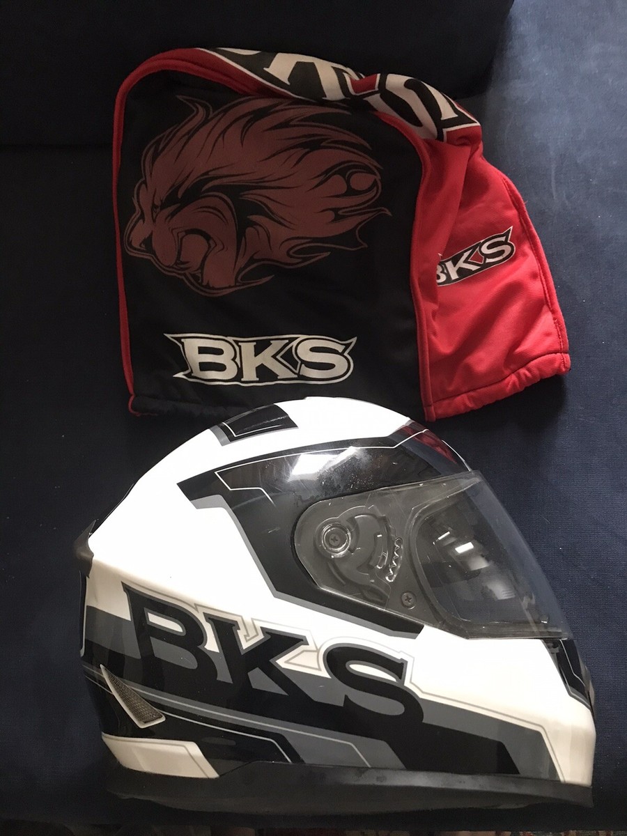 bks motorcycle helmets BKS Logo Full Face Motorcycle Helmet: White & Black with bag