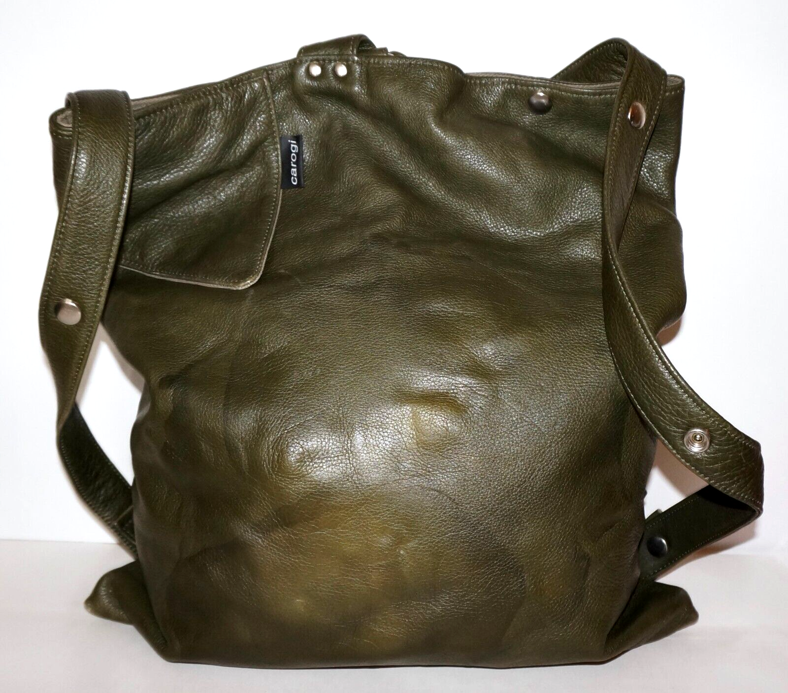 CAROGI by CARSON ROGERS Large Khaki Green Leather Convertible Backpack Crossbody
