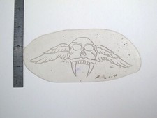 vtg 1960s 1970s Tattoo acetate stencil Winged Fang Skull signed SK5