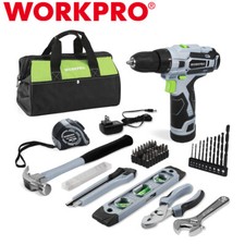 WORKPRO 61PCS 12V Cordless Drill Driver Home Tool Kit Hand Tool Set With 14" Bag