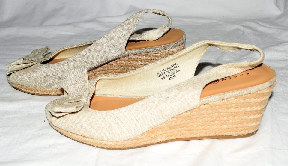 Karen Scott Tecido Bege Peep Toes com Arcos Borda de Corda Saltos Slingback Tamanho 8.5M - Imagem 4 de 4