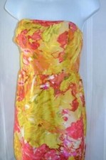 J. Crew Womens Strapless Watercolor White Pink Yellow Dress size 6