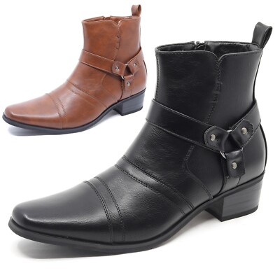 Metrocharm Men's Belt Strap Studded Western Cowboy Dress Boot