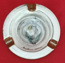 Vintage Ceramic Ashtray Beautifully Hand Painted Iris In The Center And Signed