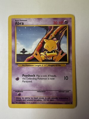 1995 abra pokemon card Abra 65/130 Base Set 2 Pokemon TCG Card In Protective Penny Sleeve – The  Game Experts main image 1