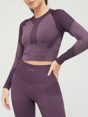  Hunkemoller HKMX Motion Langarm Damen Crop Top Pflaume. VERSCHIEDENE GRÖSSEN. UVP 30£