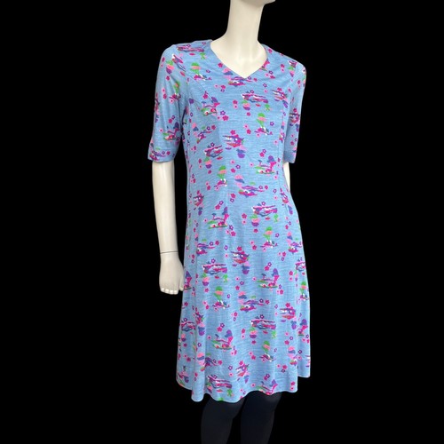 Vintage 70s Pale Blue & Pink Floral Dress UK Size 8 1970's Mod Psych style - Picture 3 of 10