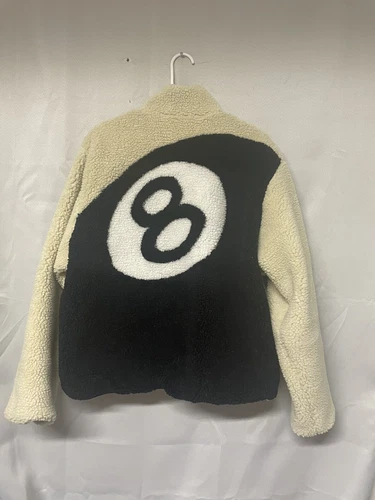NEW Stussy 8 Ball Reversible Sherpa Fleece Cream Size M