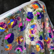 Colorful Sequin Flower Lace Fabric Floral Sequin Embroidery Soft Tulle Mesh Gauz