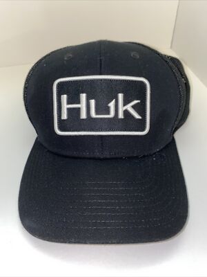 Huk Performance Headwear Black Fishing Fitted Hat Cap-The