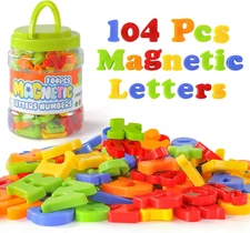 Magnetic Letters and Numbers Set, 104 Pieces, ABC 123 Alphabet Fridge Magnets, E