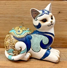 Cat Resin Tabletop Decor Blue And White 6" x 5.5"