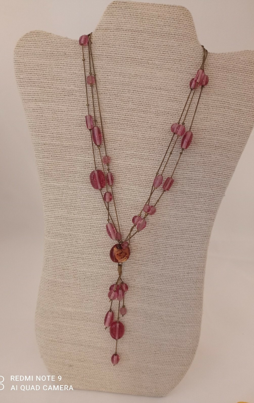 Statement Boho Brass Tone Chain Multi Shaped Pink… - image 2