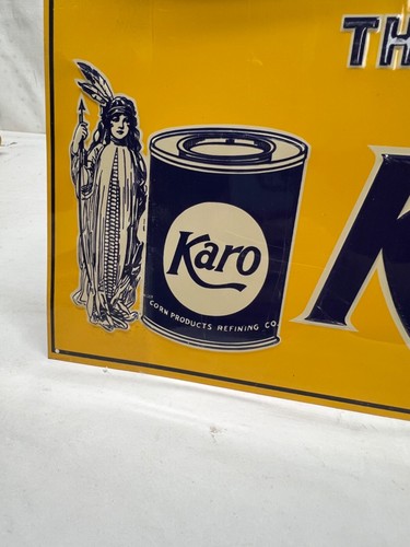 ~VTG.~ YELLOW & BLUE "KARO" METAL ADVERTISING SIGN 8 3/4" 17 1/2" - Picture 2 of 3