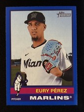 🔥Eury Perez 2025 Topps Heritage #42 Blue Border Miami Marlins