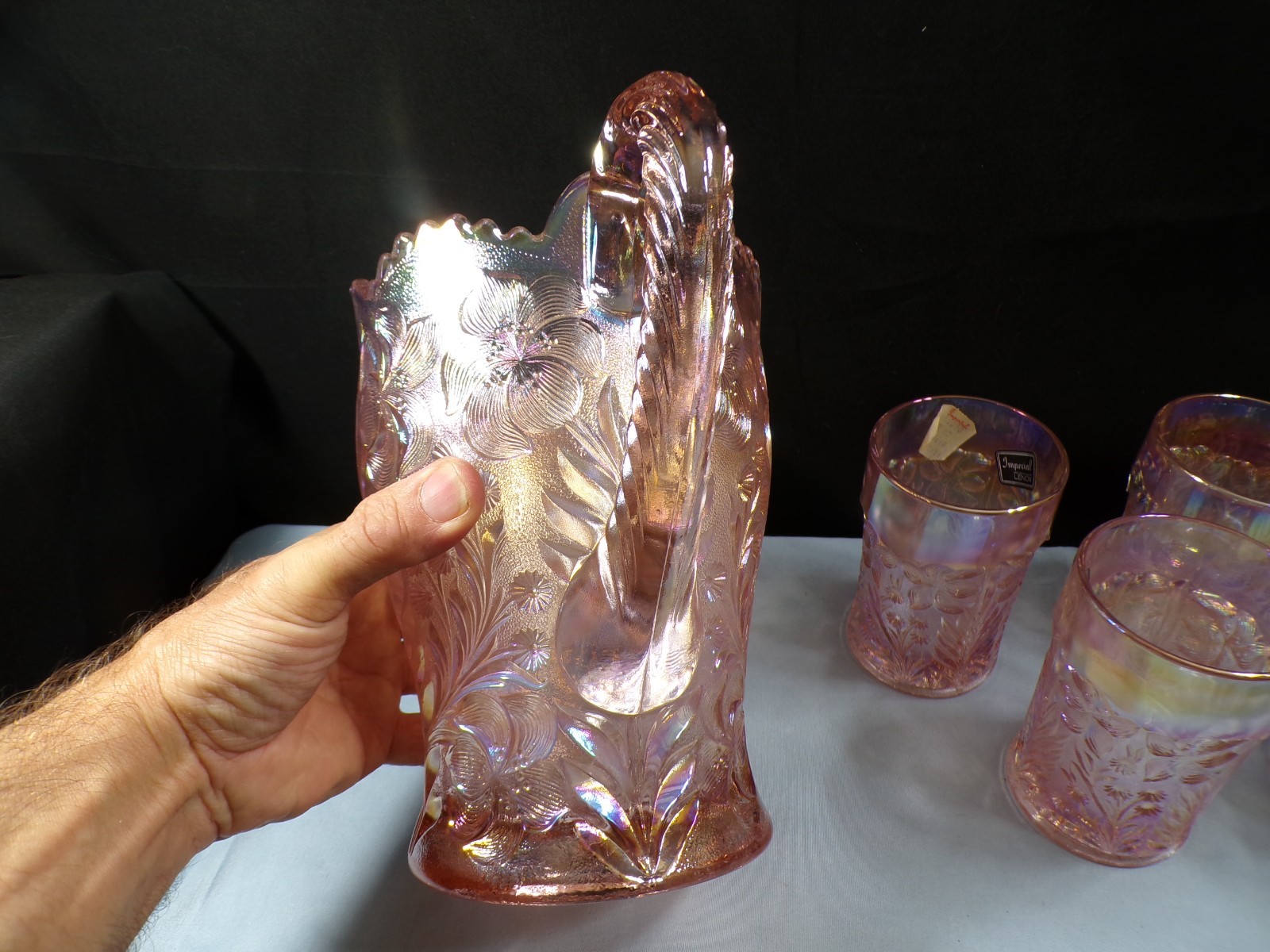 Imperial Pink Carnival Tiger Lily Water Set - Pitcher & 4 Tumblers