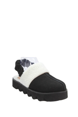 All Black Womens Platform Faux Shearling Trim Slingback Loafers Black Size 37