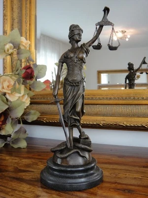 Bronze Marmor Justitia Statue Göttin Antik Justizia Justicia Edel Figur Skulptur - Bild 1 von 4