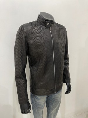 Herren Klassische Schwarze Schlangenleder Struktur Jacke Python Print Echt Le...