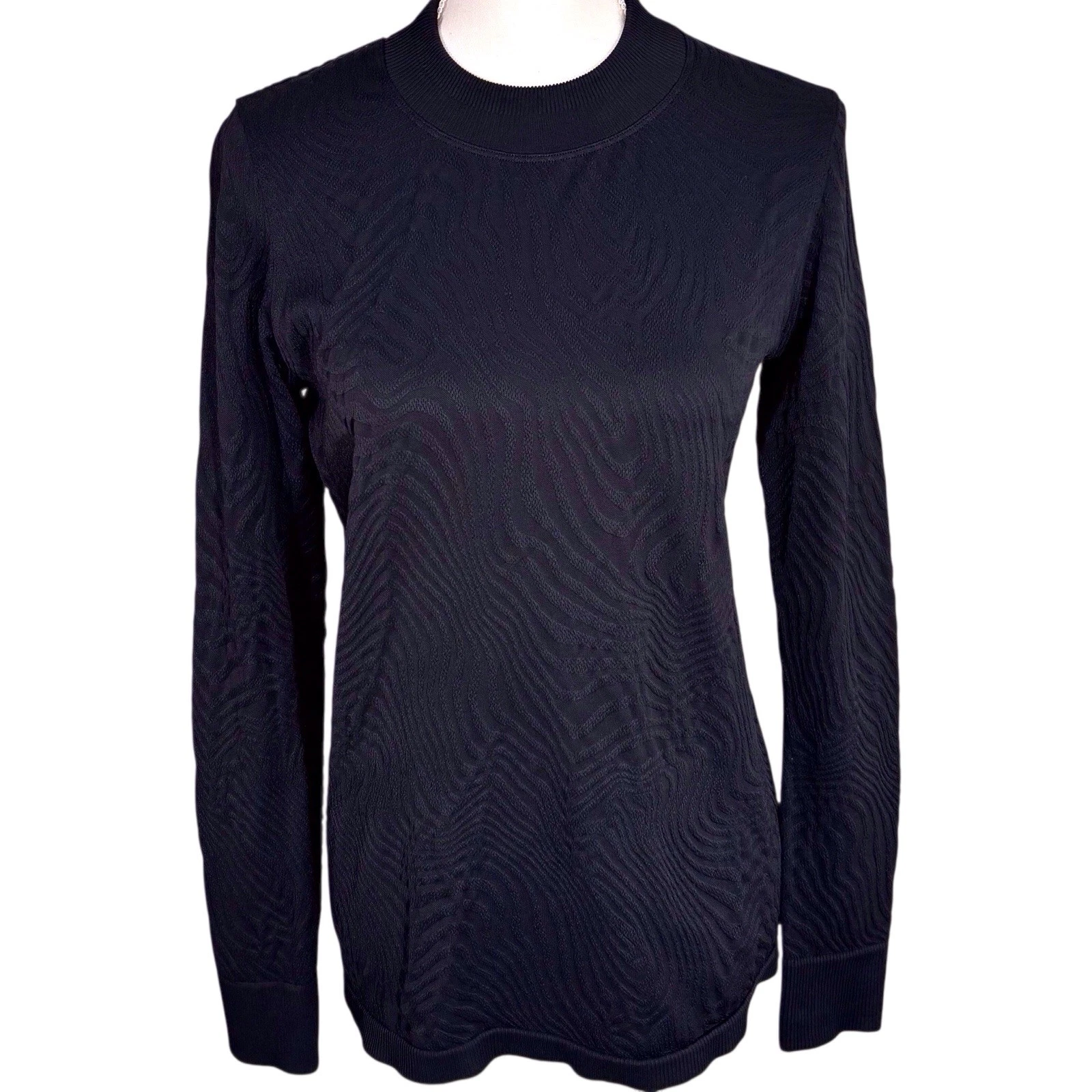 Spanx Seamless Swirl Mock Turtleneck Base Layer Black Large Textured Top