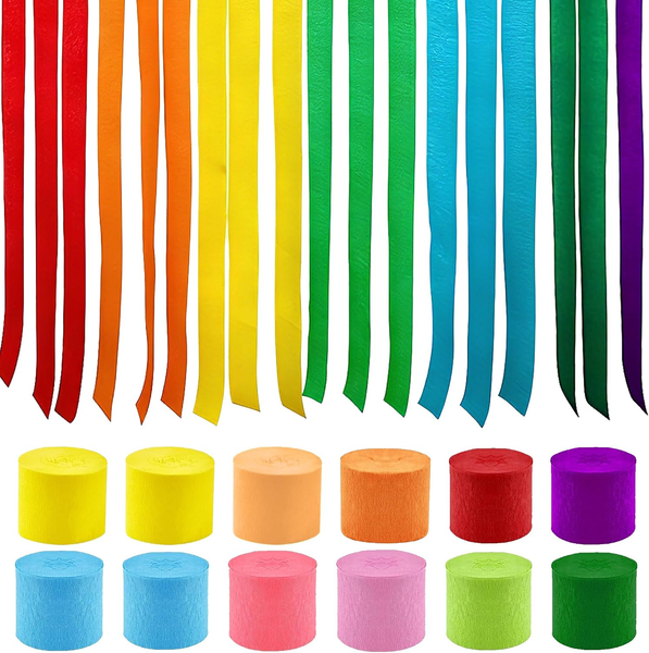 12 Rollen Krepppapier Bunt Fasching Deko Set, Regenbogen Crepe Papier FüR Bastel-image