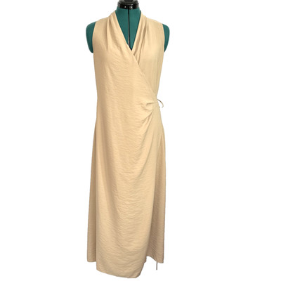 NWT Vince Women's Draped Neck Midi Wrap Dress in Pale Wheat Sleeveless Medium
