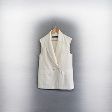 ZARA White Sleeveless Blazer Longline Waistcoat Vest Double Breasted M