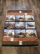 Train Theme Kids Lap Quilt 50  x 41  Throw Blanket Nursery Boys Sewing