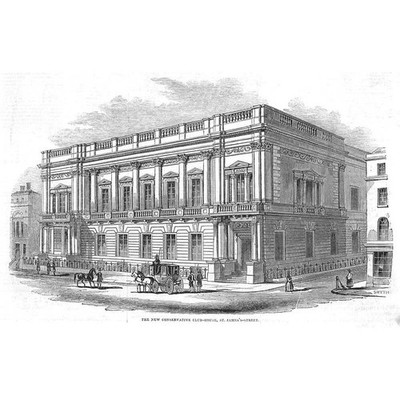 LONDON The Conservative Club House at St James's Street - Antique Print 1844