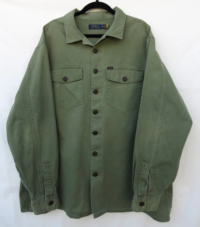 POLO Ralph Lauren Twill Utility Overshirt Shirt Olive Military Green - Mens 2XLT - Image 4 of 4