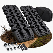 Produktbild - Sandbleche 2er Set Schwarz 10t Offroad Anfahrhilfe mit Tasche 107x31x6 cm