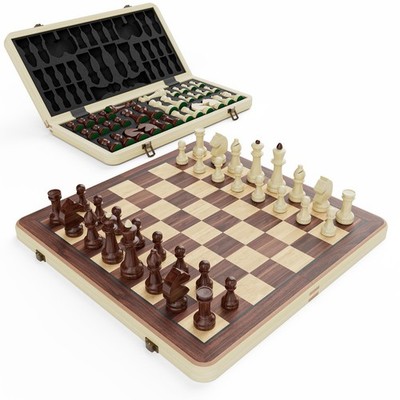 Schach- und Frauenset klappbar aus Holz, 38 cm, Brettspiel 2 in 1