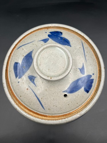 Vtg Ceramic Vegetable Steamer/Bundt Pot w/ Lid Blue/Gray/Speckles Primitive - Picture 4 of 14