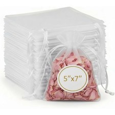 100 Pack White 5x7 Inch Organza Drawstring Bags Sheer Mesh Gift Bags for Jewelry