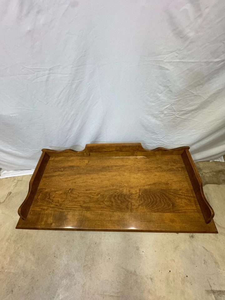 Vintage Colonial Dough Box Style Coffee Table Tray Top Scalloped Edge 42x20 - Image 2 of 4