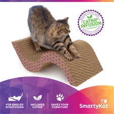 SmartyKat Super Scratcher & Scroll, Wide Corrugated Cat Scratcher for Indoor 