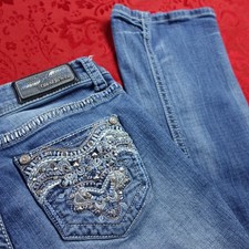 Grace in LA Jeans Women 28x31" Embroidered Bedazzled Rhinestone Bootcut Easy Fit