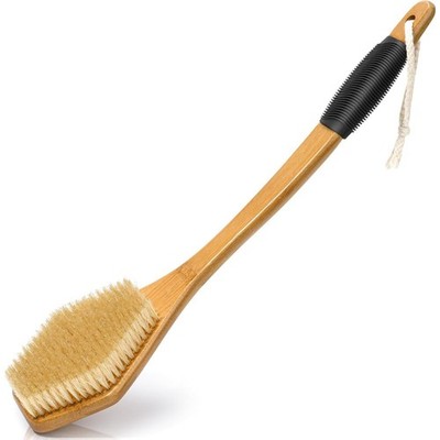 Bamboo Back Brush with Curved Long Handle, 17.5 Inches Shower Back Scrubber