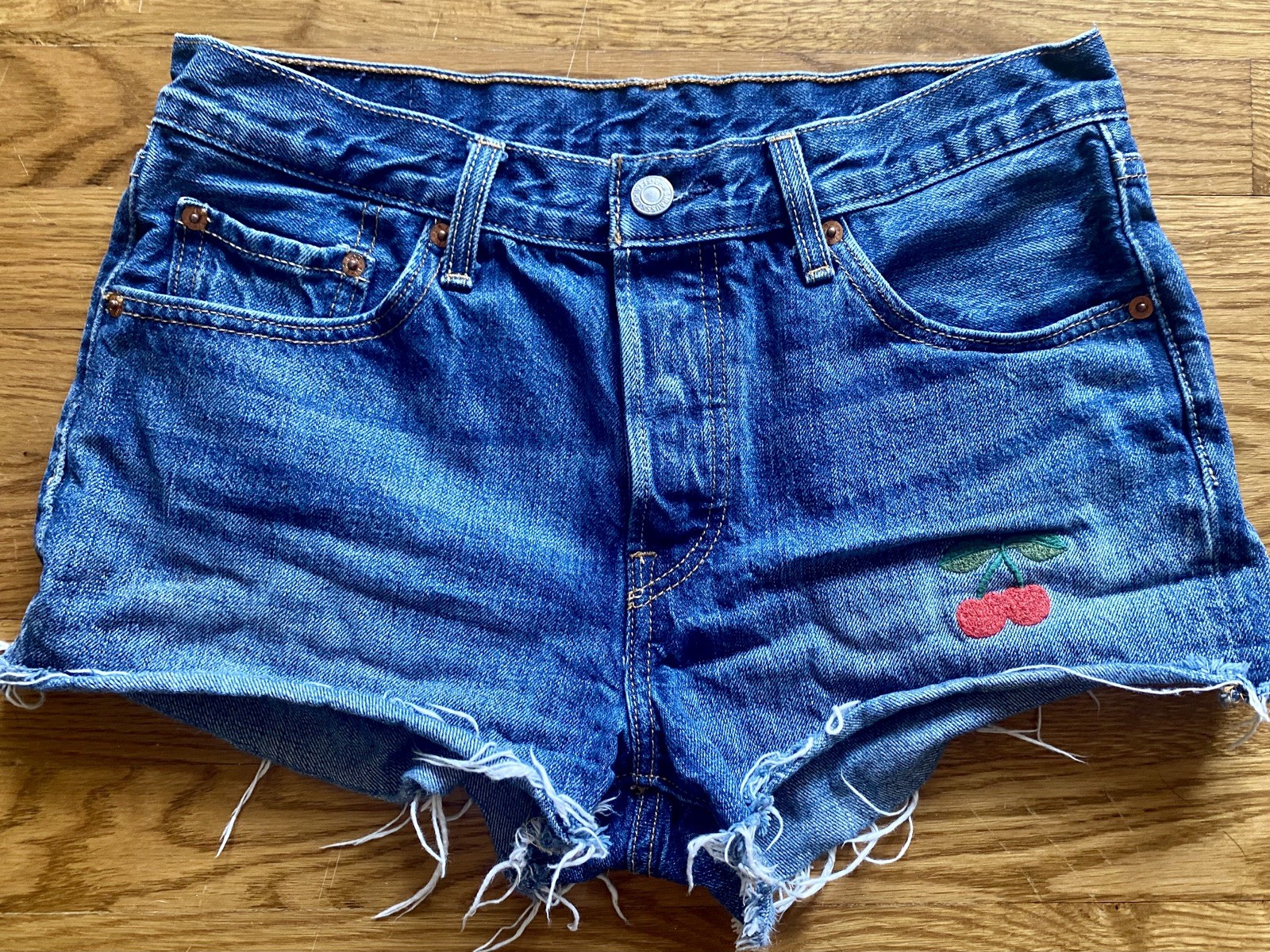 Levi's 501 Cherry Patch Button Fly Cut Off Denim … - image 1